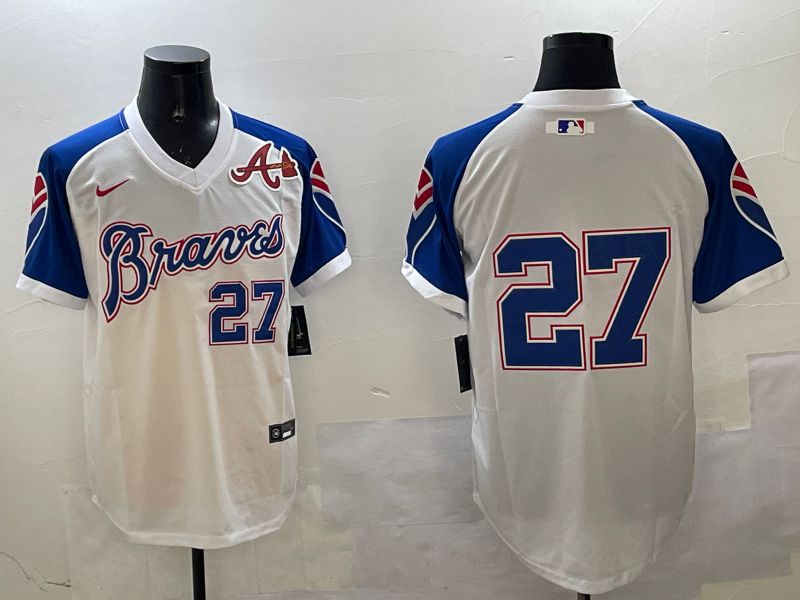 Men Atlanta Braves 27 No Name White Throwback Game 2025 Nike MLB Jersey style 3